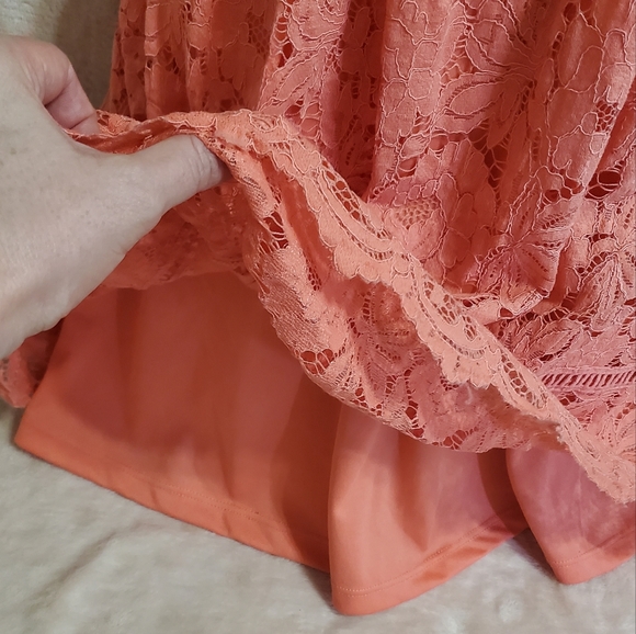 Like NEW Pretty Peach Allover Lace Sleeveless Dress Sz L Xhilaration - Picture 8 of 13